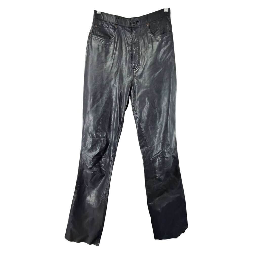 Vintage Black Leather Pants By Sartell Korea Size S 26x33 Unisex‎ Fully Lined